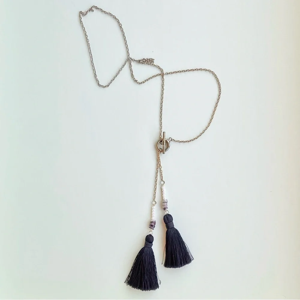 Black Tassel Necklace with Beads